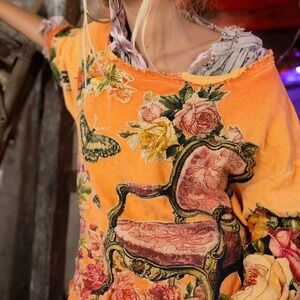 Magnolia Pearl Ephemera Hermosa Sweatshirt Orange Floral Butterfly NWT